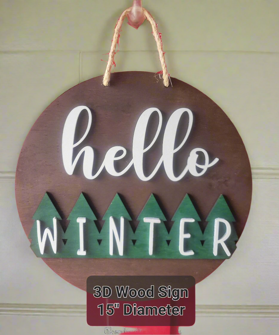 Handmade 'Hello Winter' Wood Sign – Rustic Seasonal Décor