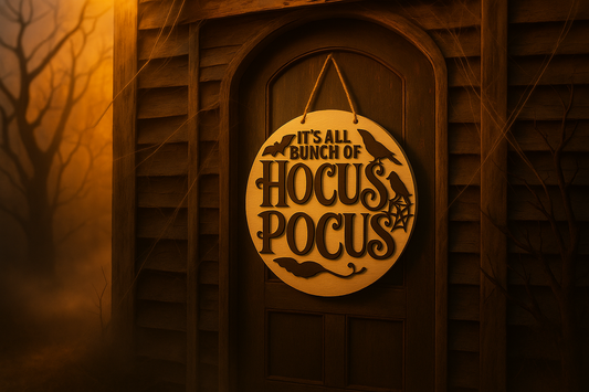 Brighter Halloween sign on scary house door