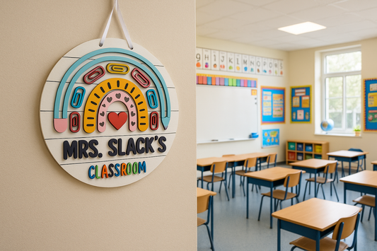 Classroom with rainbow sign