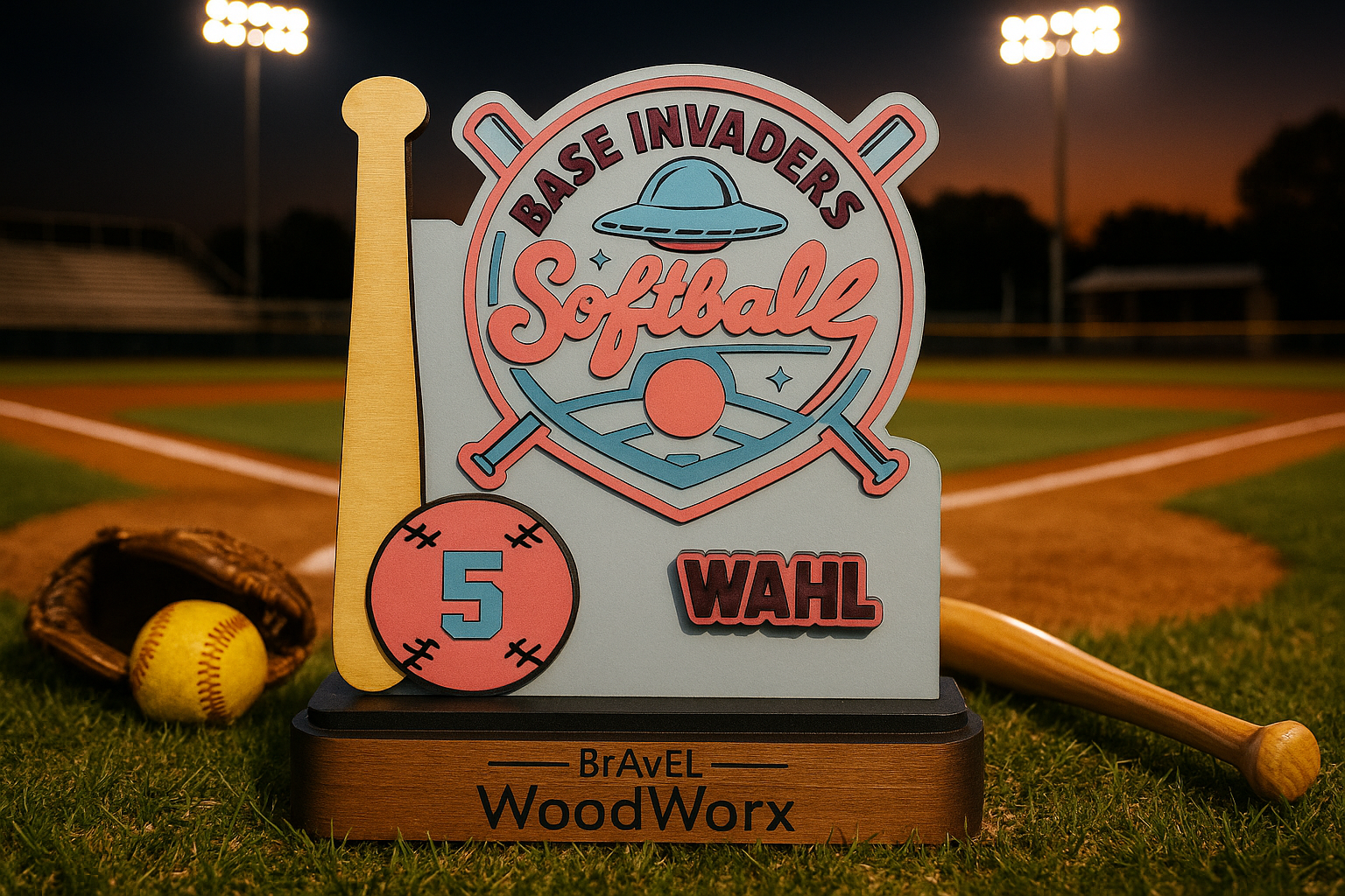 Custom softball trophy on field