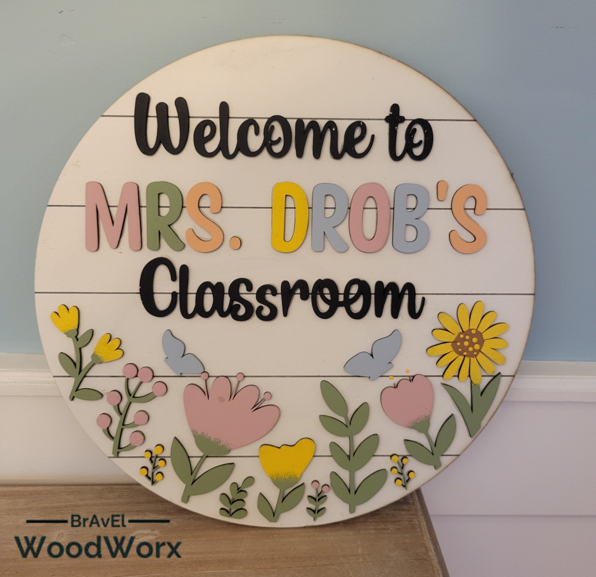 Custom teacher classroom welcome sign made from wood - personalized door decoration for back to school setup