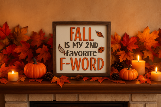Fall mantle decoration with shelf sitter sign