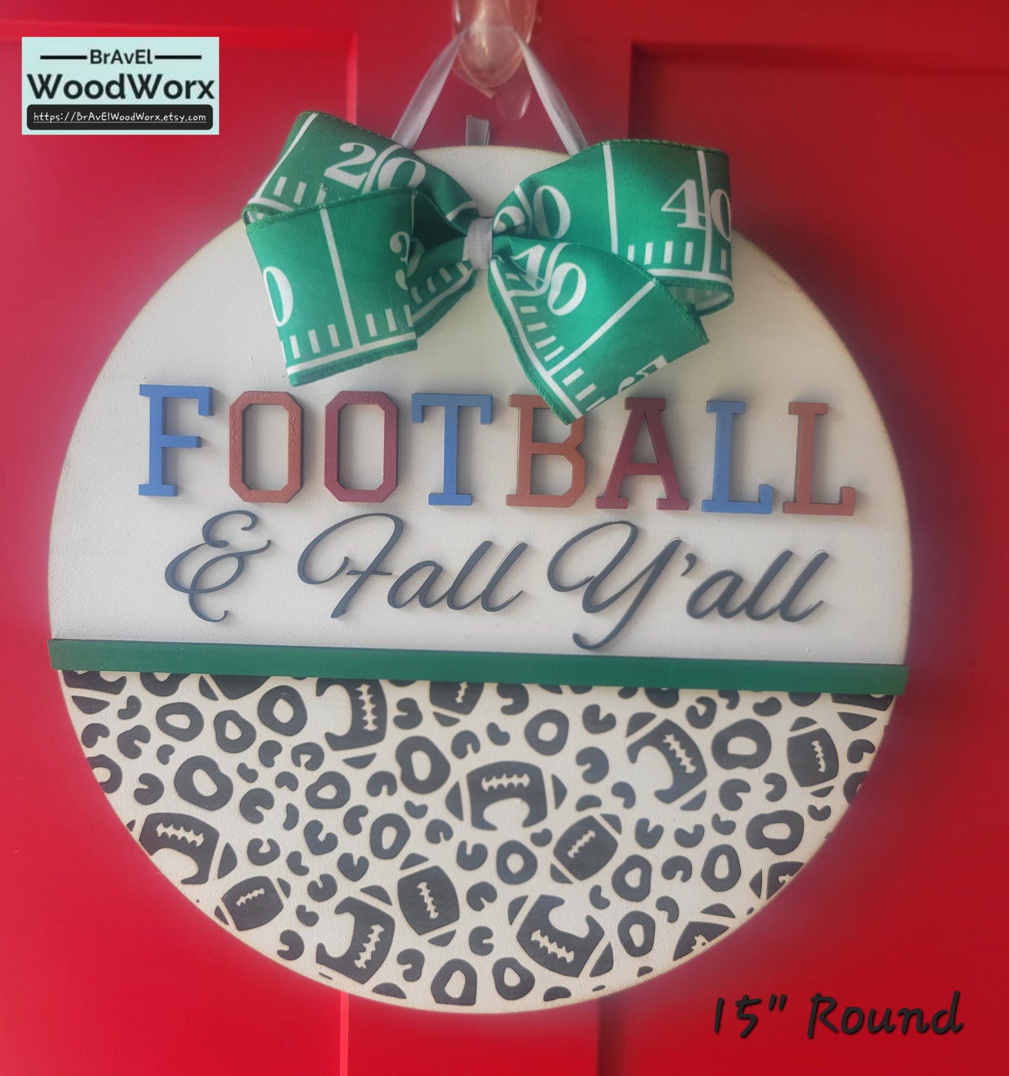 Football & Fall Y'all Wooden Door Sign – Rustic Autumn Decor for Football Fans
