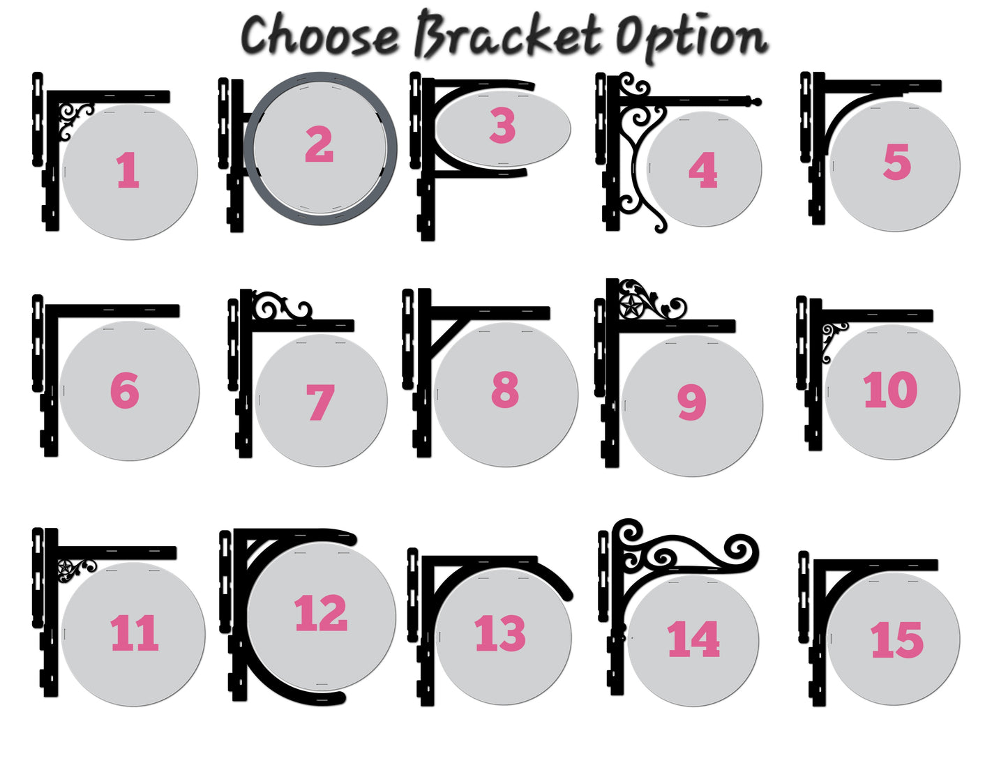 Set of 15 bracket options with numbers on a white background