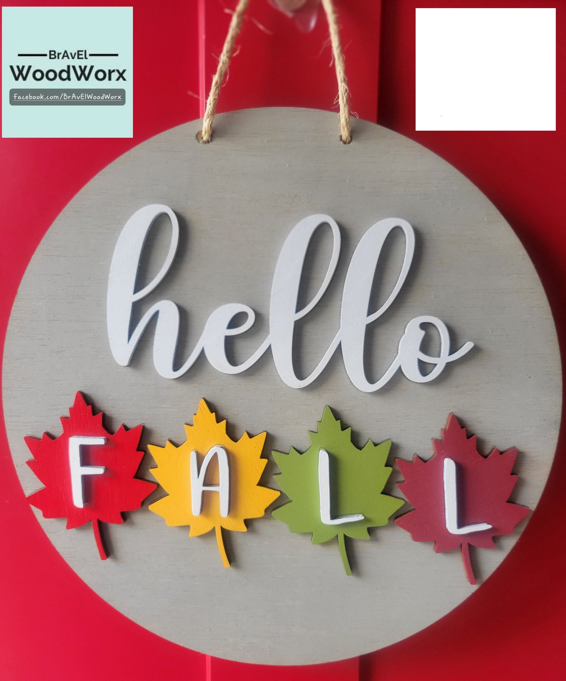 Handcrafted wooden welcome sign reading "Hello Fall" in rustic lettering, 15-inch round design with natural wood grain
Hello Fall wooden welcome sign by BrAvEl WoodWorx, hand-painted rustic home decor for autumn
Round wooden welcome sign with "Hello Fall" text, handcrafted rustic design perfect for porch or entryway