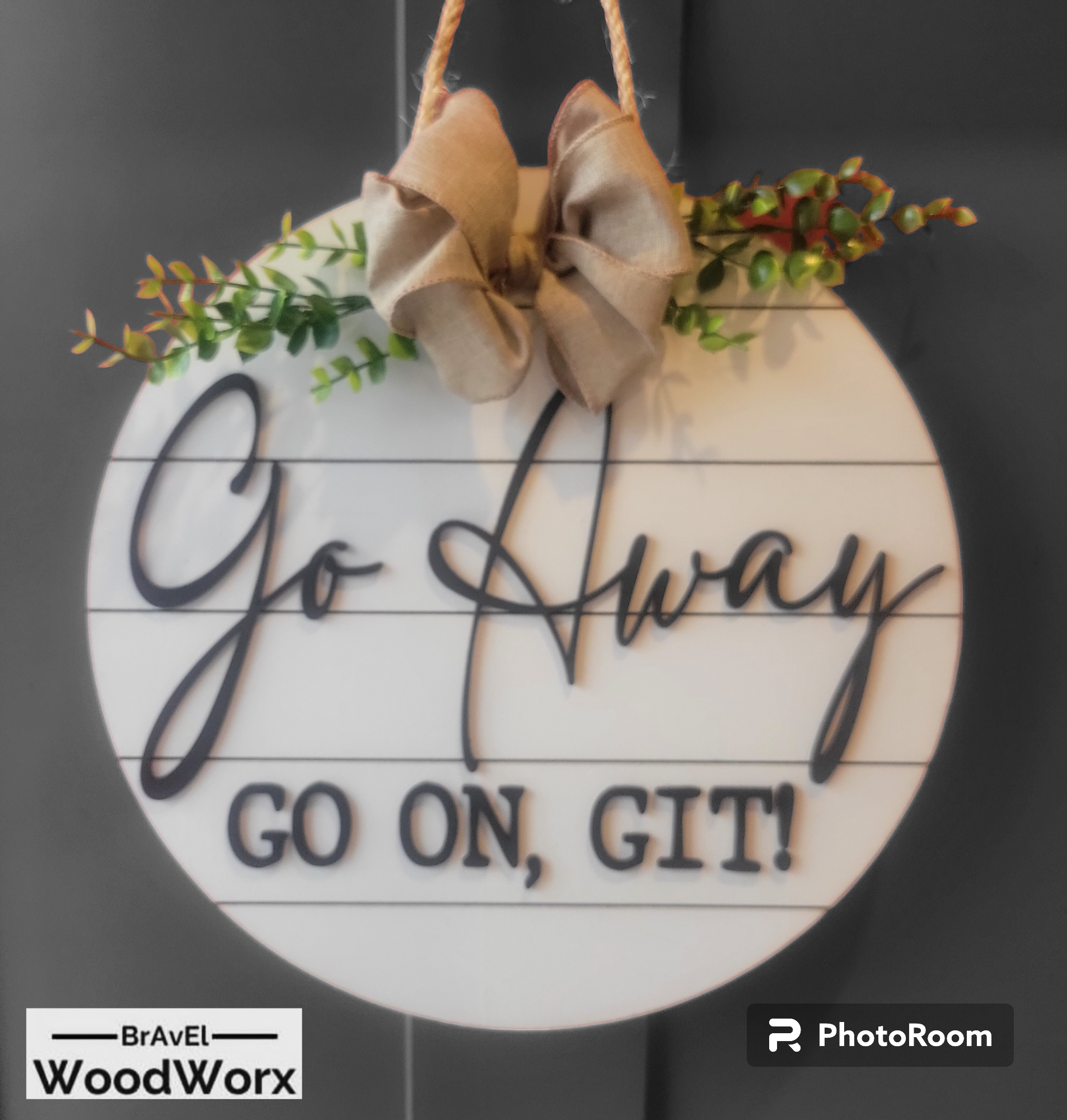 Rustic 'Go Away' Wooden Door Sign: Quirky Home Décor Piece Farmhouse