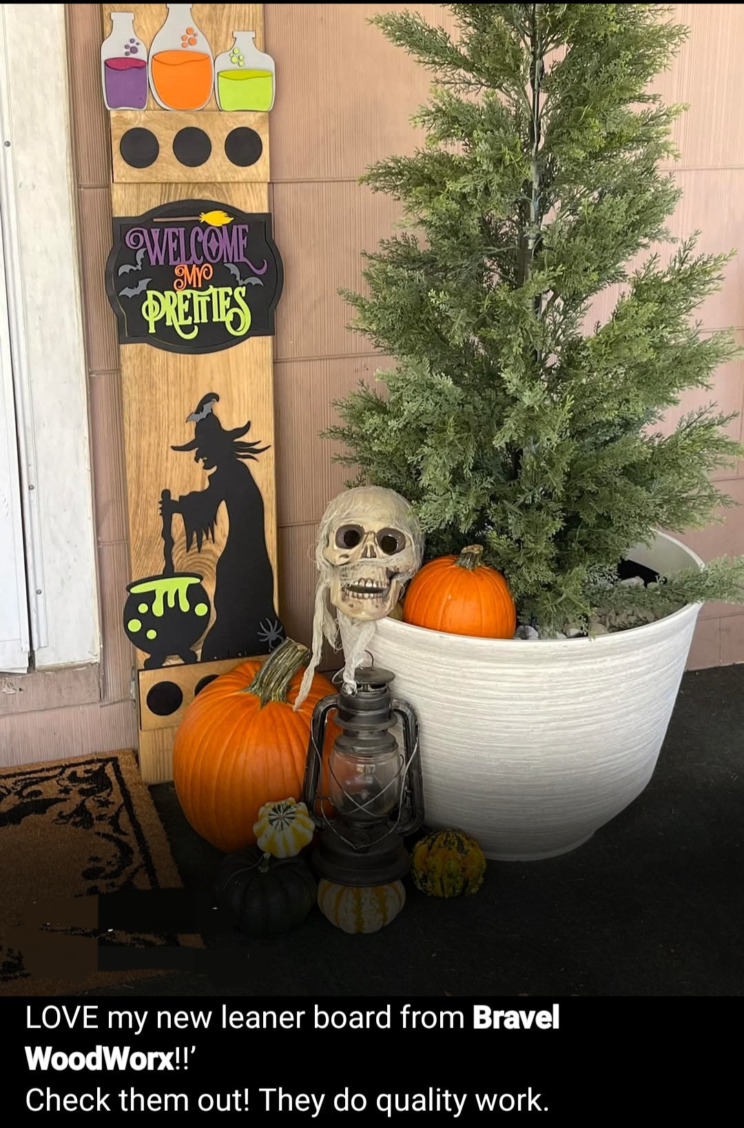 Fall Halloween Witch Interchangeable Porch Leaner – Custom Wooden Front Porch Sign with Swappable Holiday & Everyday Designs