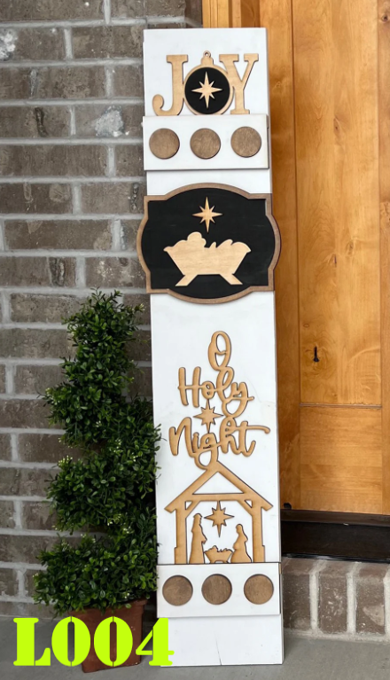 Christmas Joy Holy Night Holiday Interchangeable Porch Leaner – Custom Wooden Front Porch Sign with Swappable Holiday & Everyday Designs