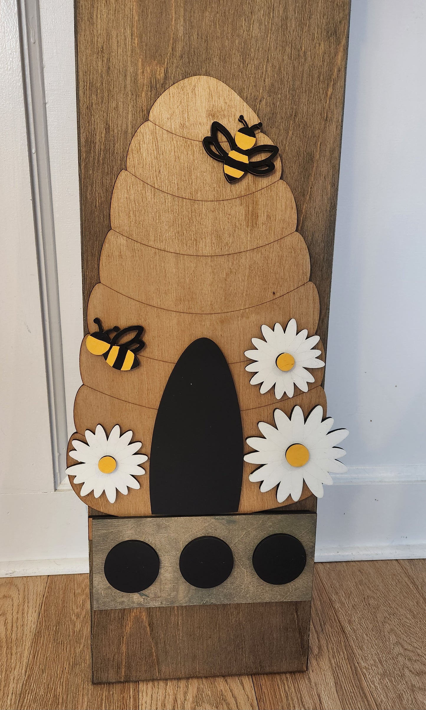 Summer Bee Hive Interchangeable Porch Leaner – Custom Wooden Front Porch Sign with Swappable Holiday & Everyday Designs