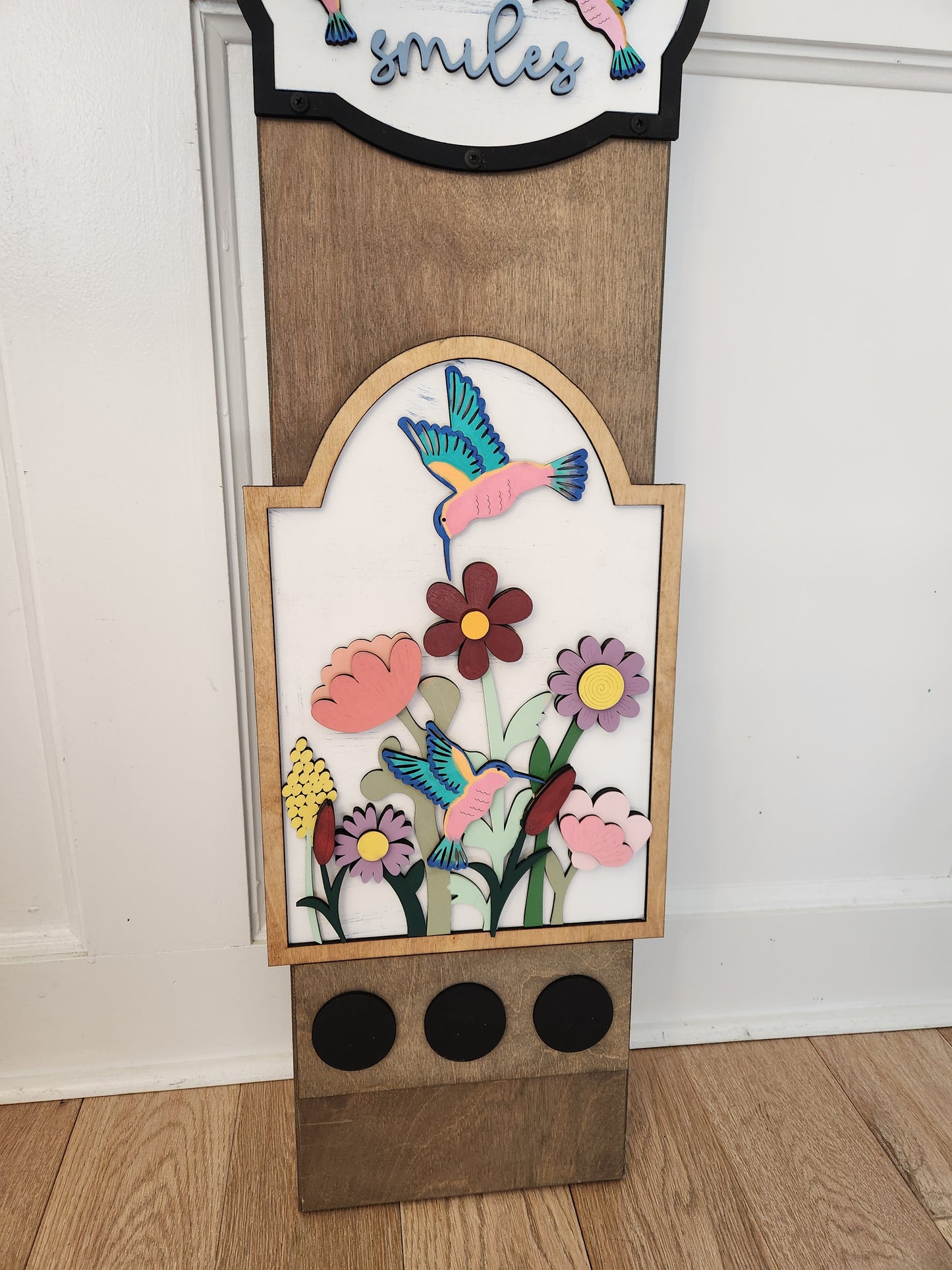 Hummingbird Interchangeable Porch Leaner – Custom Wooden Front Porch Sign with Swappable Holiday & Everyday Designs