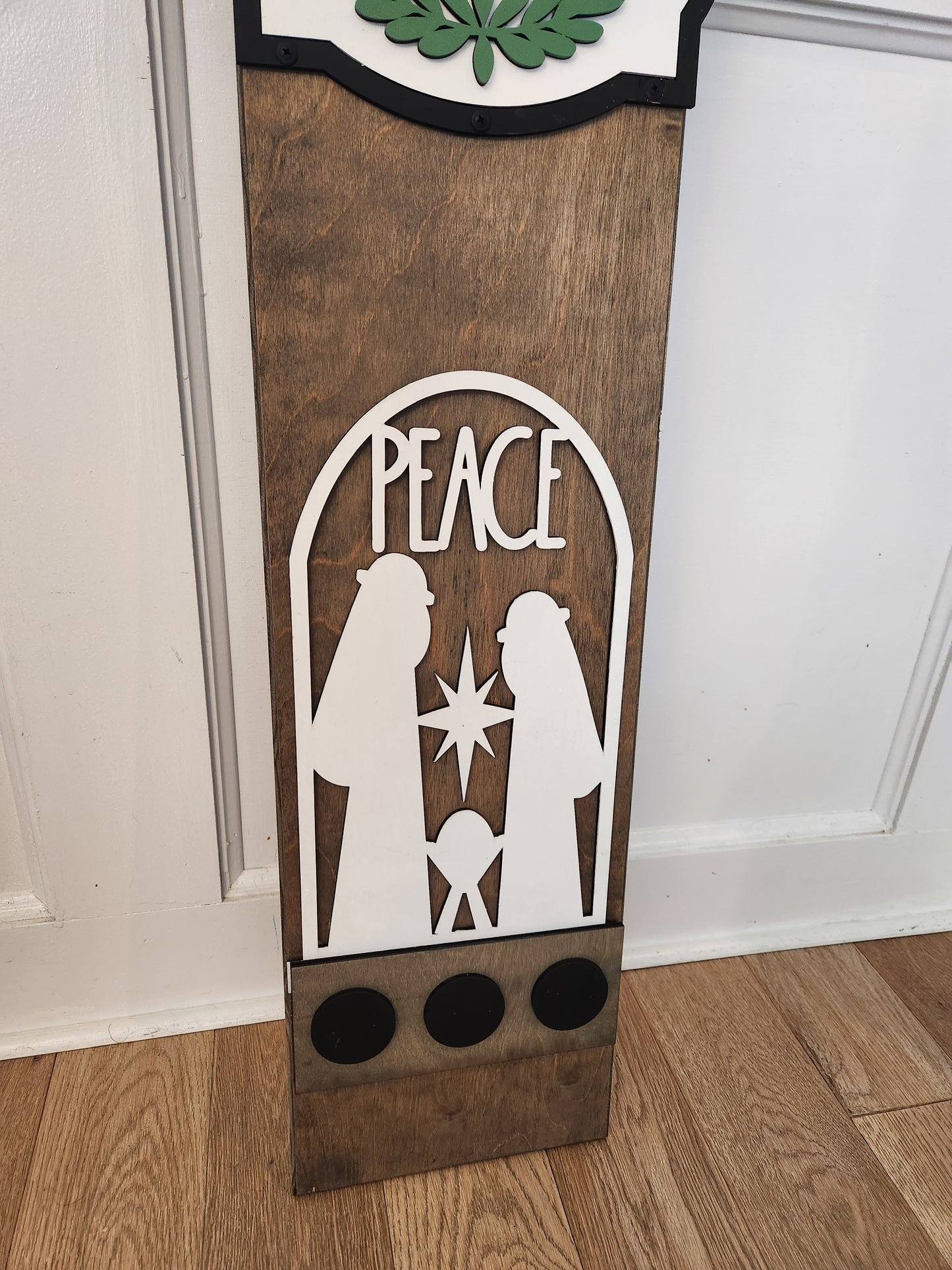 For Unto Us Holy Holiday Nativity Interchangeable Porch Leaner – Custom Wooden Front Porch Sign with Swappable Holiday & Everyday Designs