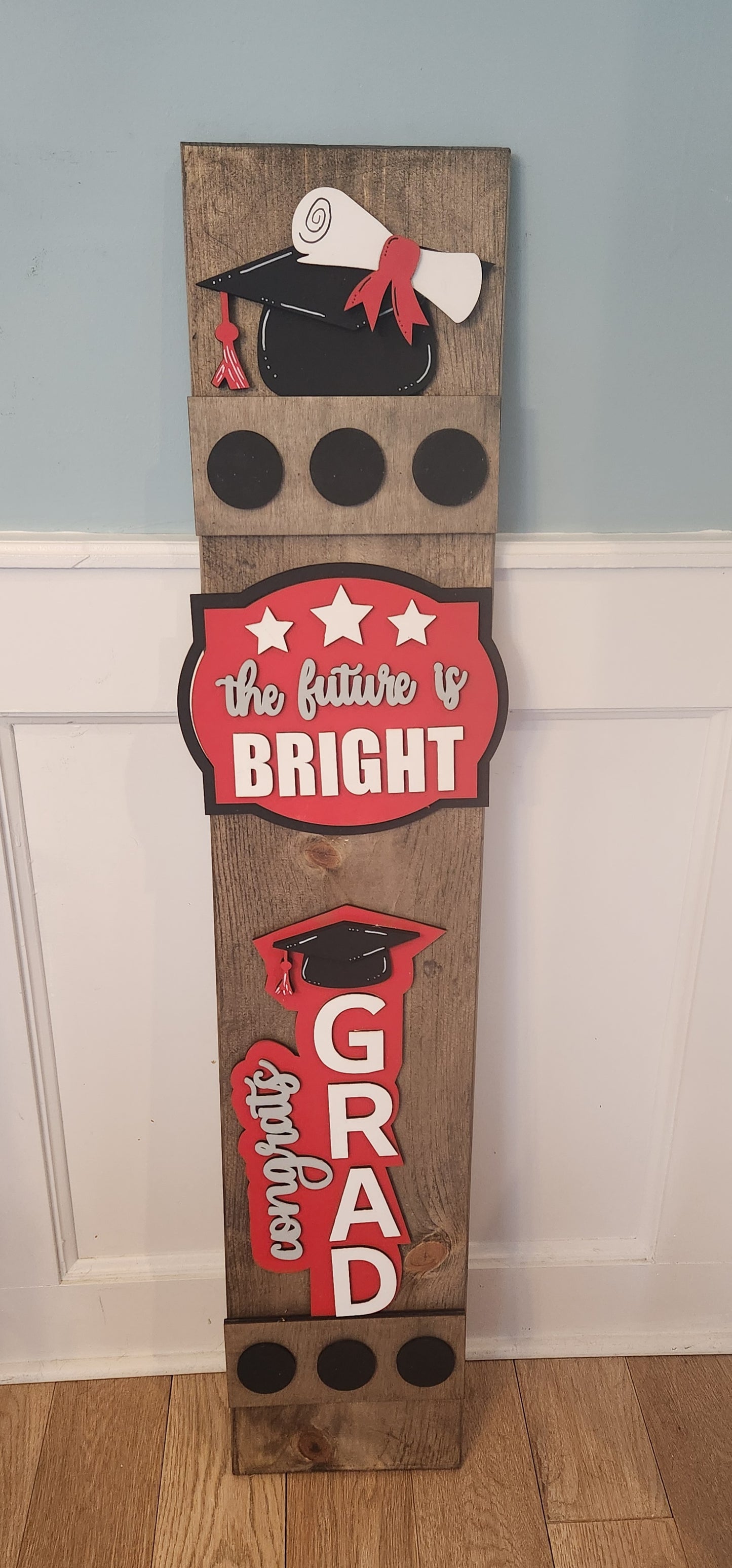 Congratulations Graduate Graduation Interchangeable Porch Leaner – Custom Wooden Front Porch Sign with Swappable Holiday & Everyday Designs