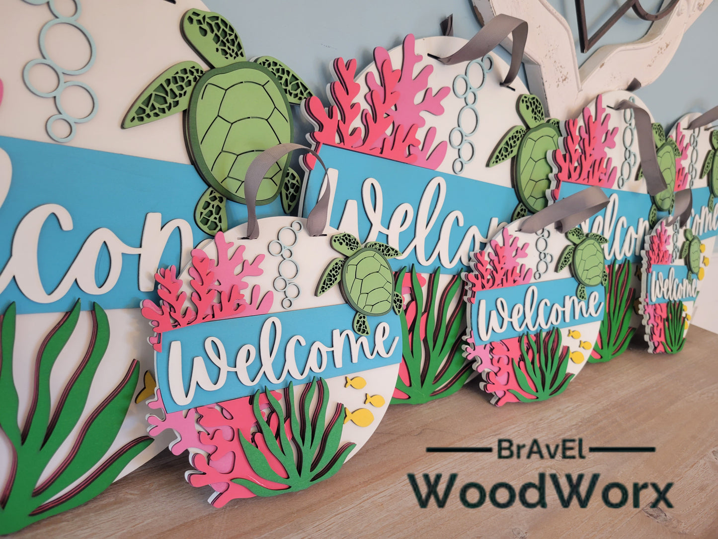 Below the Sea Welcome: Sea Turtle Post Hanger Sign – Coastal Charm for Your Home