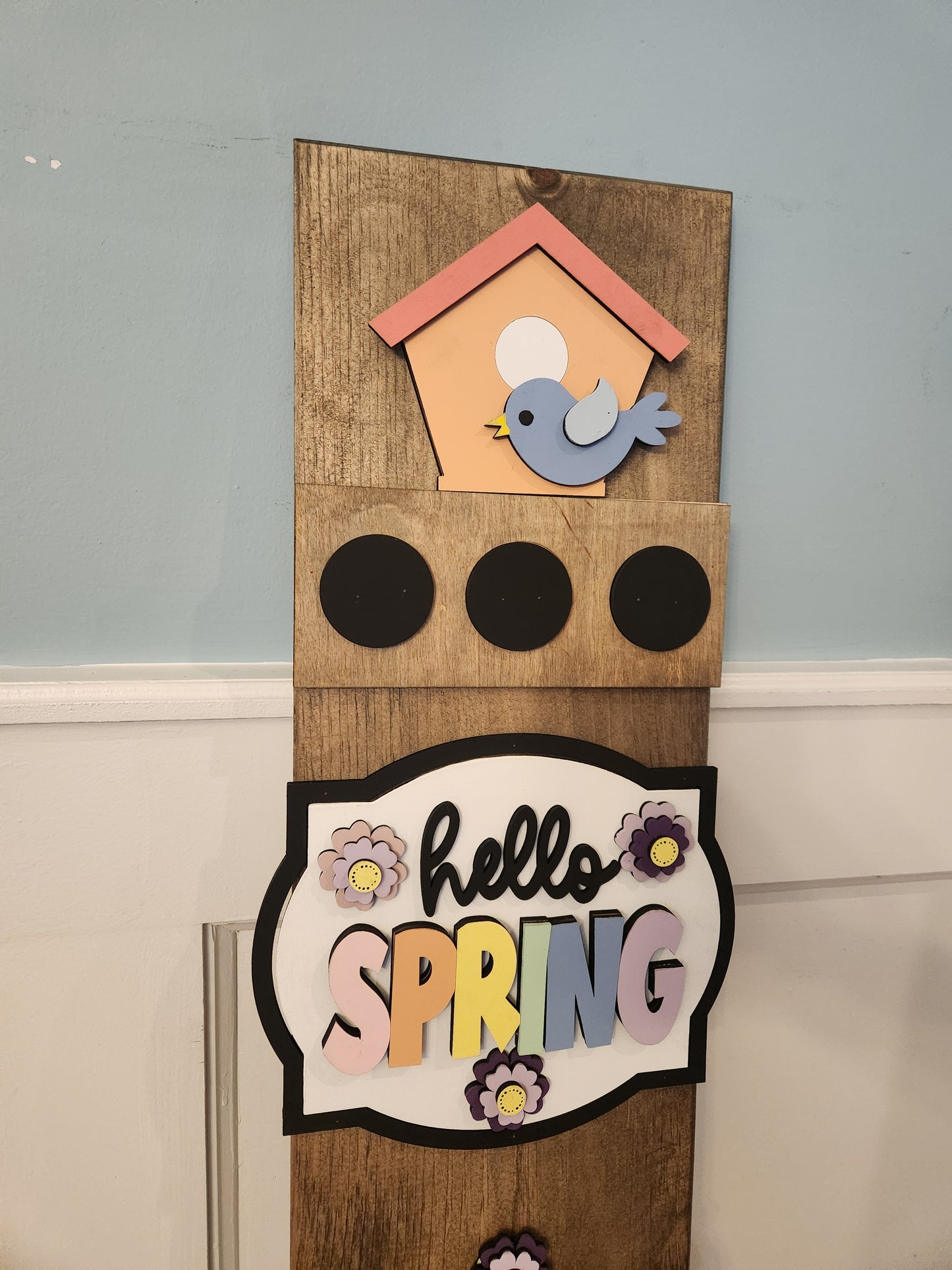 Spring Interchangeable Porch Leaner – Custom Wooden Front Porch Sign with Swappable Holiday & Everyday Designs