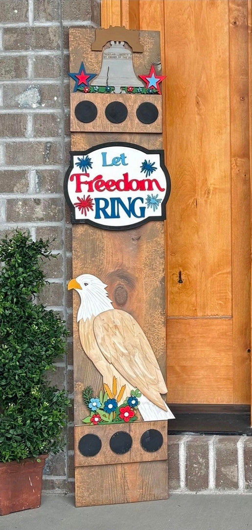 Patriotic USA Freedom Flag Interchangeable Porch Leaner – Custom Wooden Front Porch Sign with Swappable Holiday & Everyday Designs