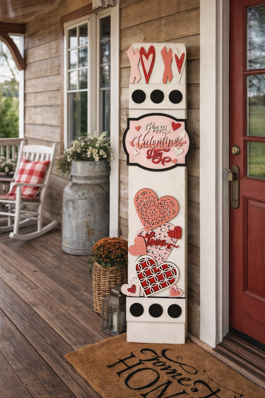 Valentine Interchangeable Porch Leaner – Custom Wooden Front Porch Sign with Swappable Holiday & Everyday Designs