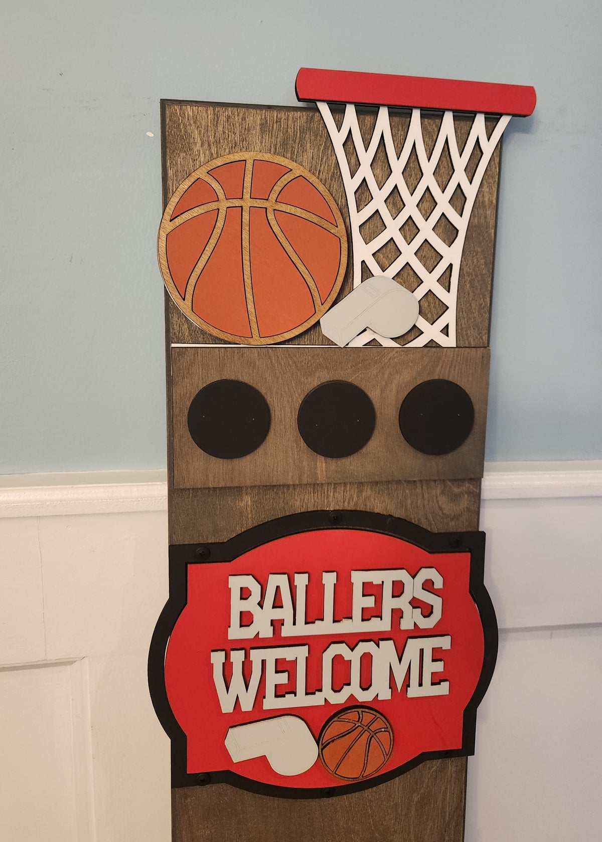 Personalized Basketball Interchangeable Porch Leaner – Custom Wooden Front Porch Sign with Swappable Holiday & Everyday Designs