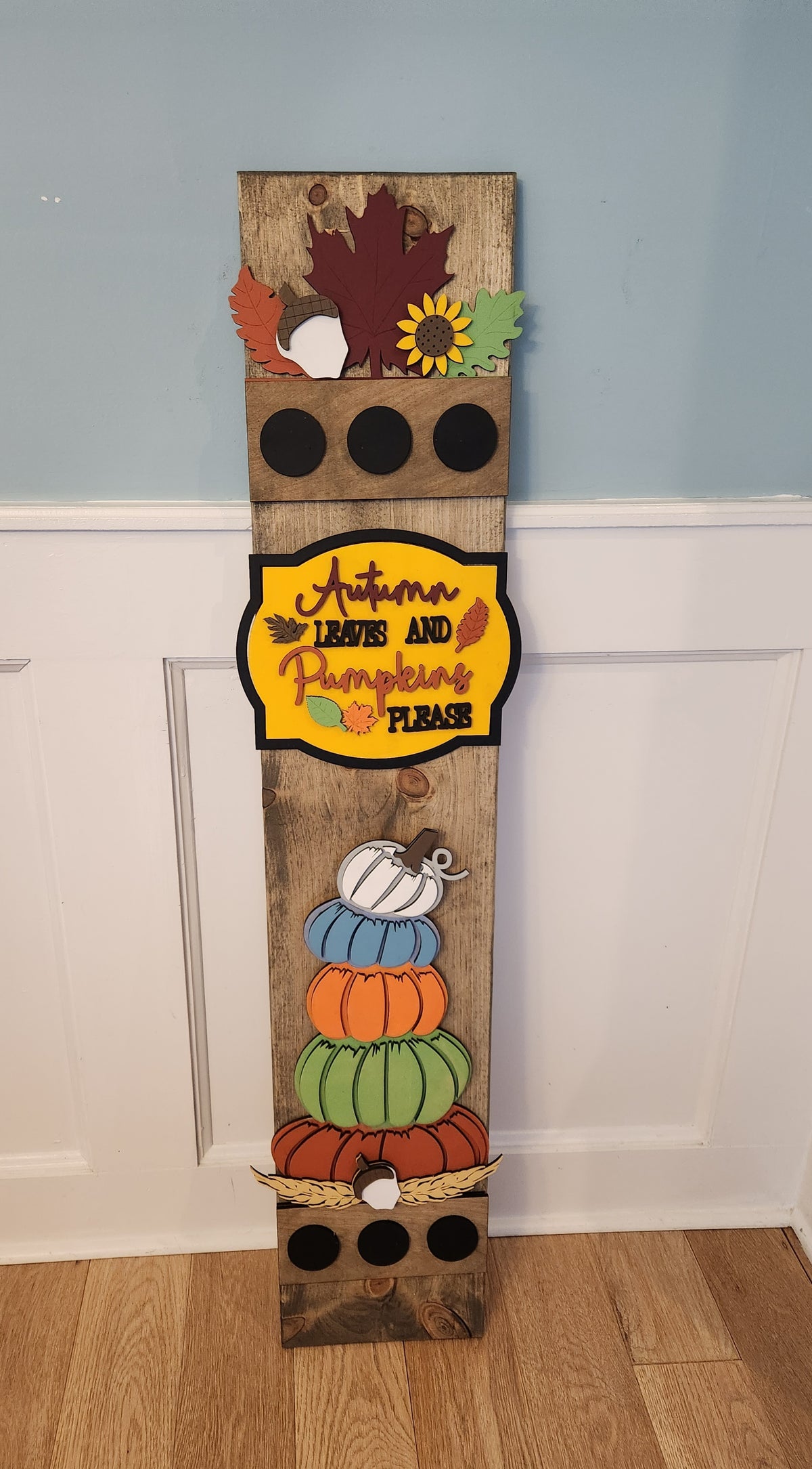 Fall Pumpkin Interchangeable Porch Leaner – Custom Wooden Front Porch Sign with Swappable Holiday & Everyday Designs