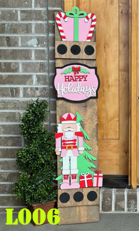 Christmas Happy Holidays Interchangeable Porch Leaner – Custom Wooden Front Porch Sign with Swappable Holiday & Everyday Designs