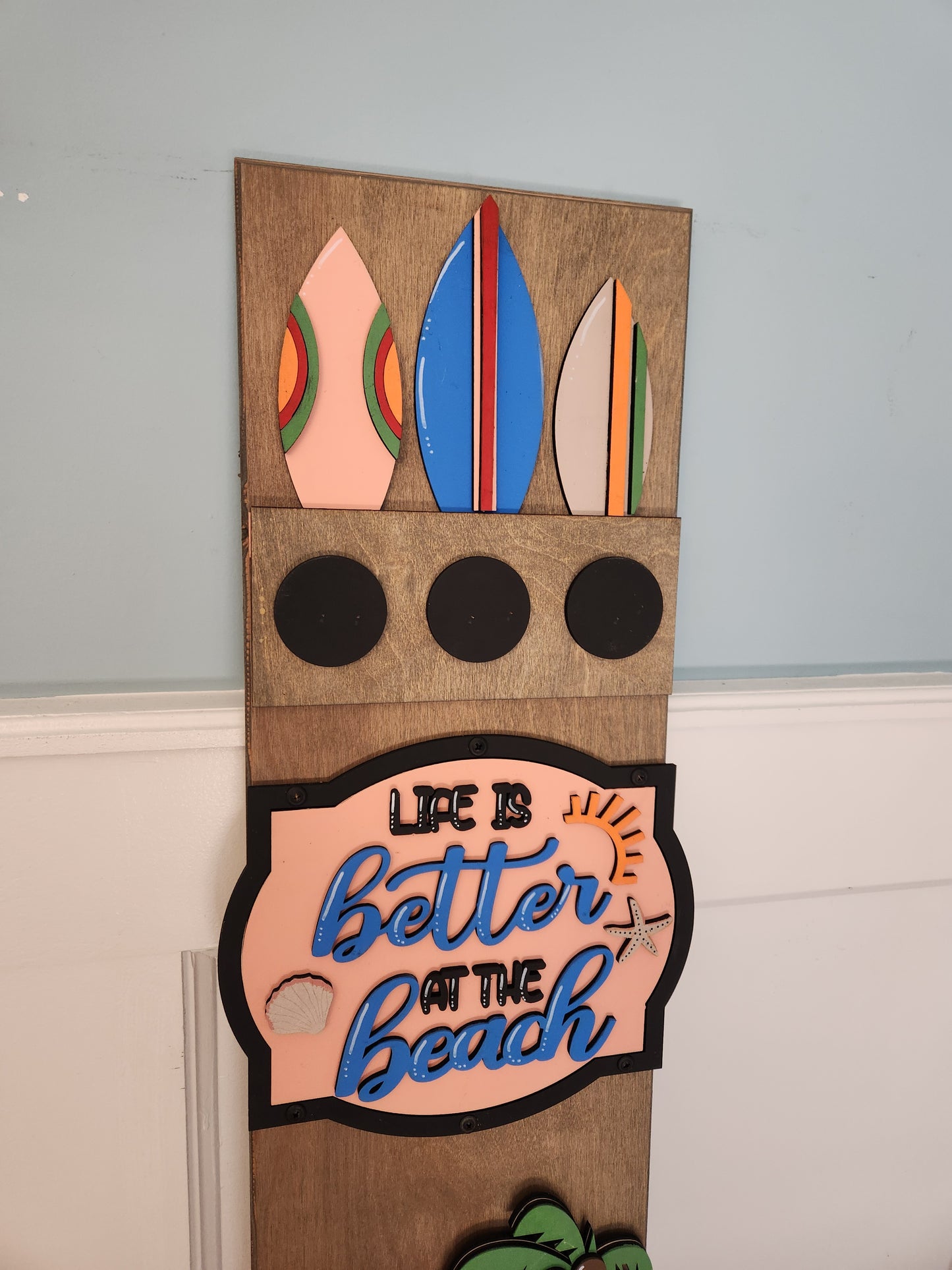 Summer Beach Interchangeable Porch Leaner – Custom Wooden Front Porch Sign with Swappable Holiday & Everyday Designs