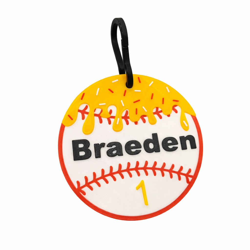⚾ Personalized 3D Printed Baseball Bag Tag – 4” Round with Clip