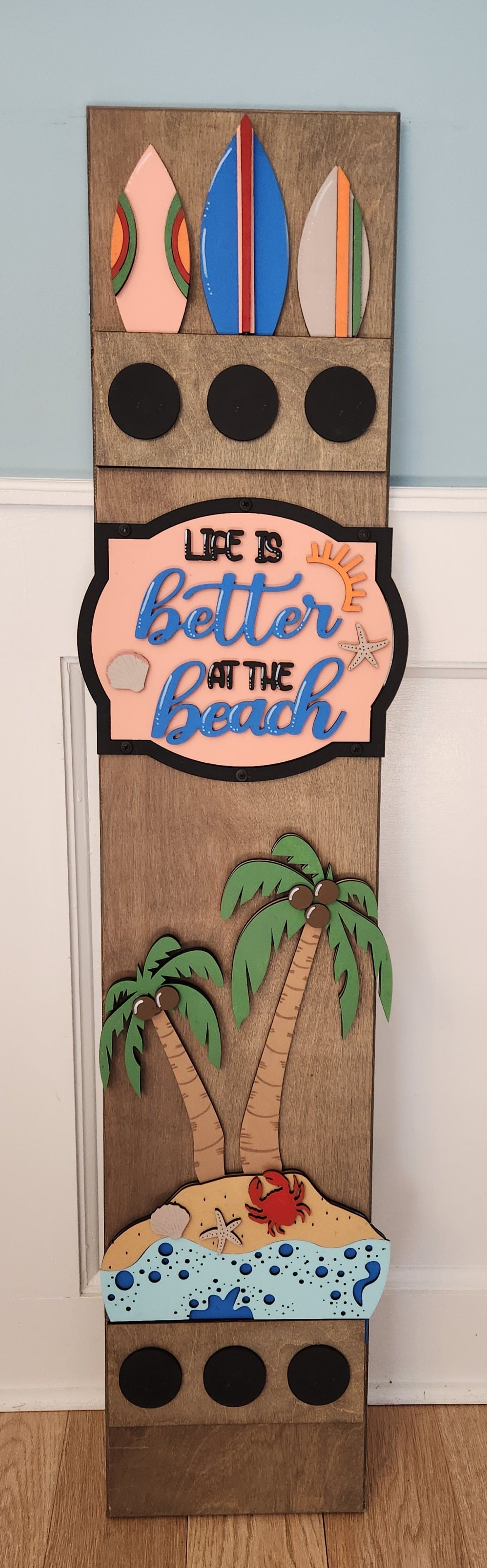 Summer Beach Interchangeable Porch Leaner – Custom Wooden Front Porch Sign with Swappable Holiday & Everyday Designs