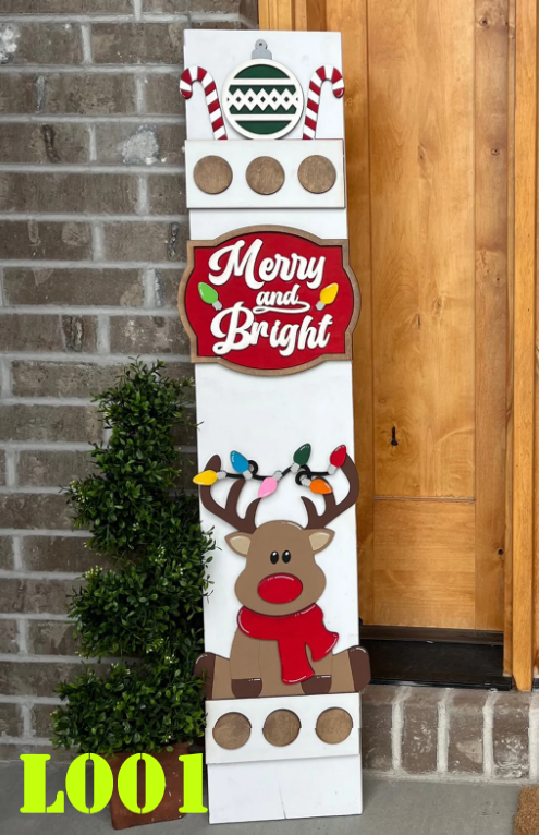 Christmas Holiday Rudolph Reindeer Interchangeable Porch Leaner – Custom Wooden Front Porch Sign with Swappable Holiday & Everyday Designs