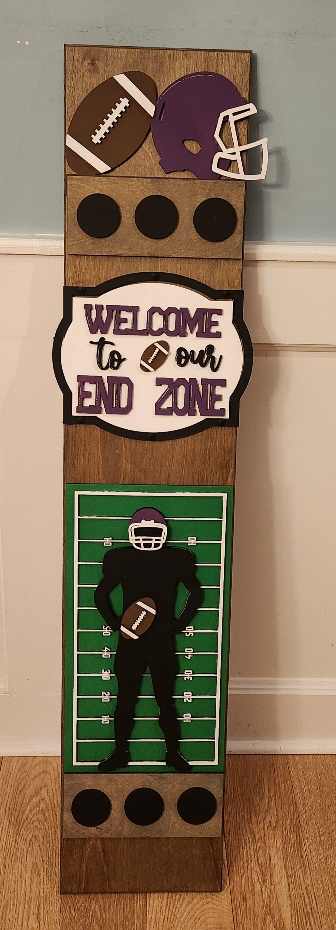 Personalized Football Interchangeable Porch Leaner – Custom Wooden Front Porch Sign with Swappable Holiday & Everyday Designs