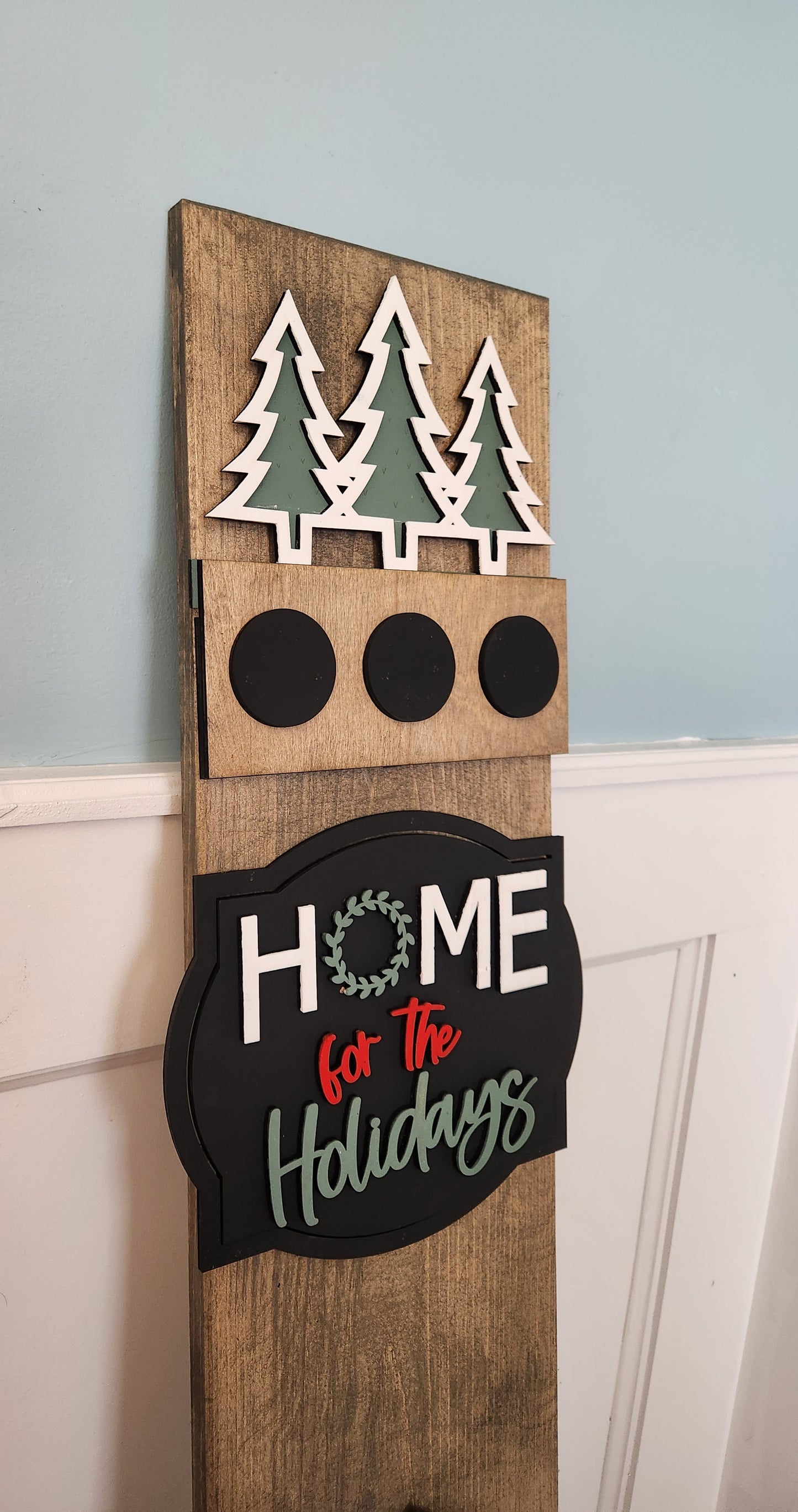Christmas Home for the Holidays Interchangeable Porch Leaner – Custom Wooden Front Porch Sign with Swappable Holiday & Everyday Designs