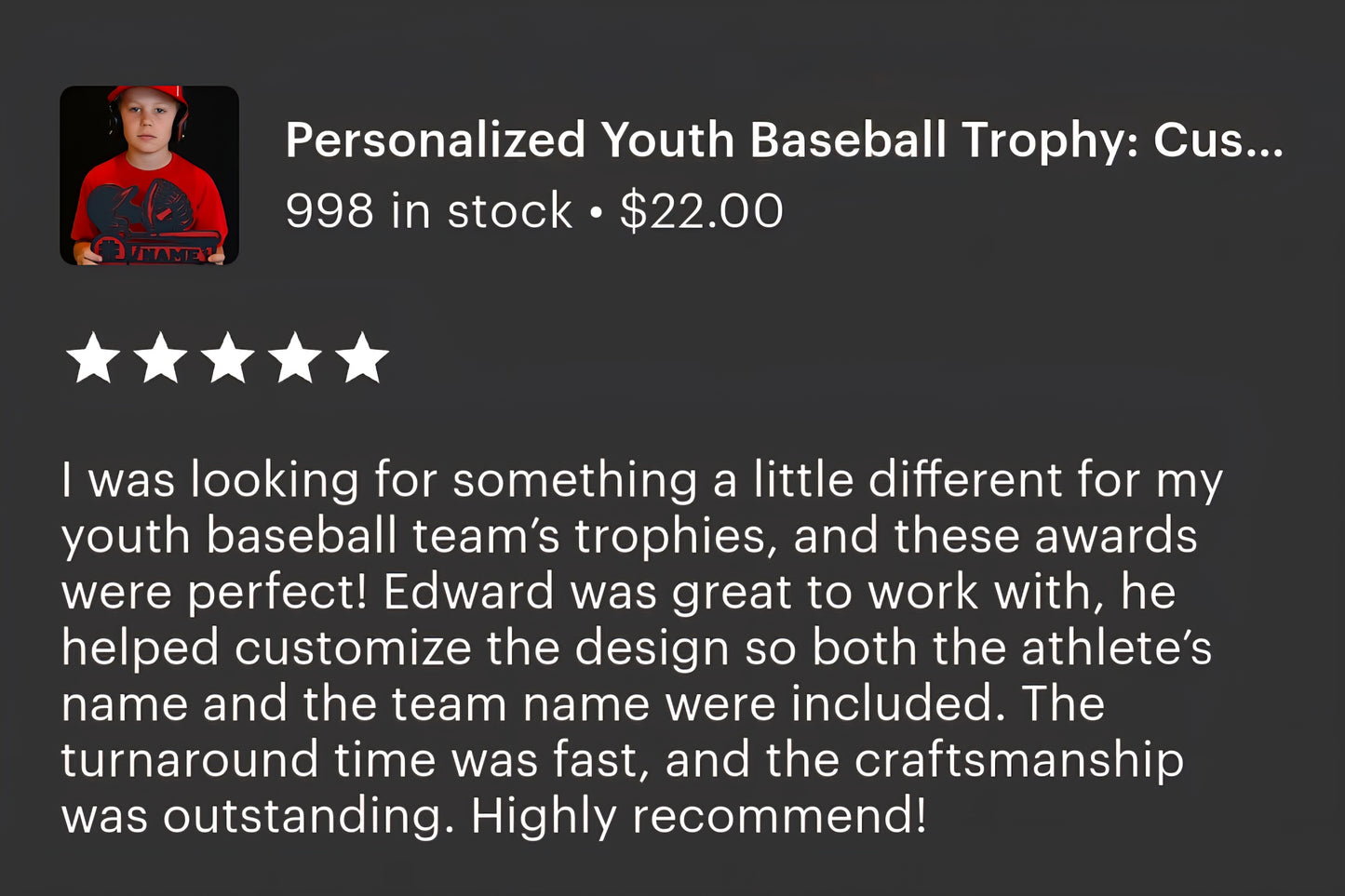 Youth Baseball Team/Player Gift Trophy Memorabilia - Base