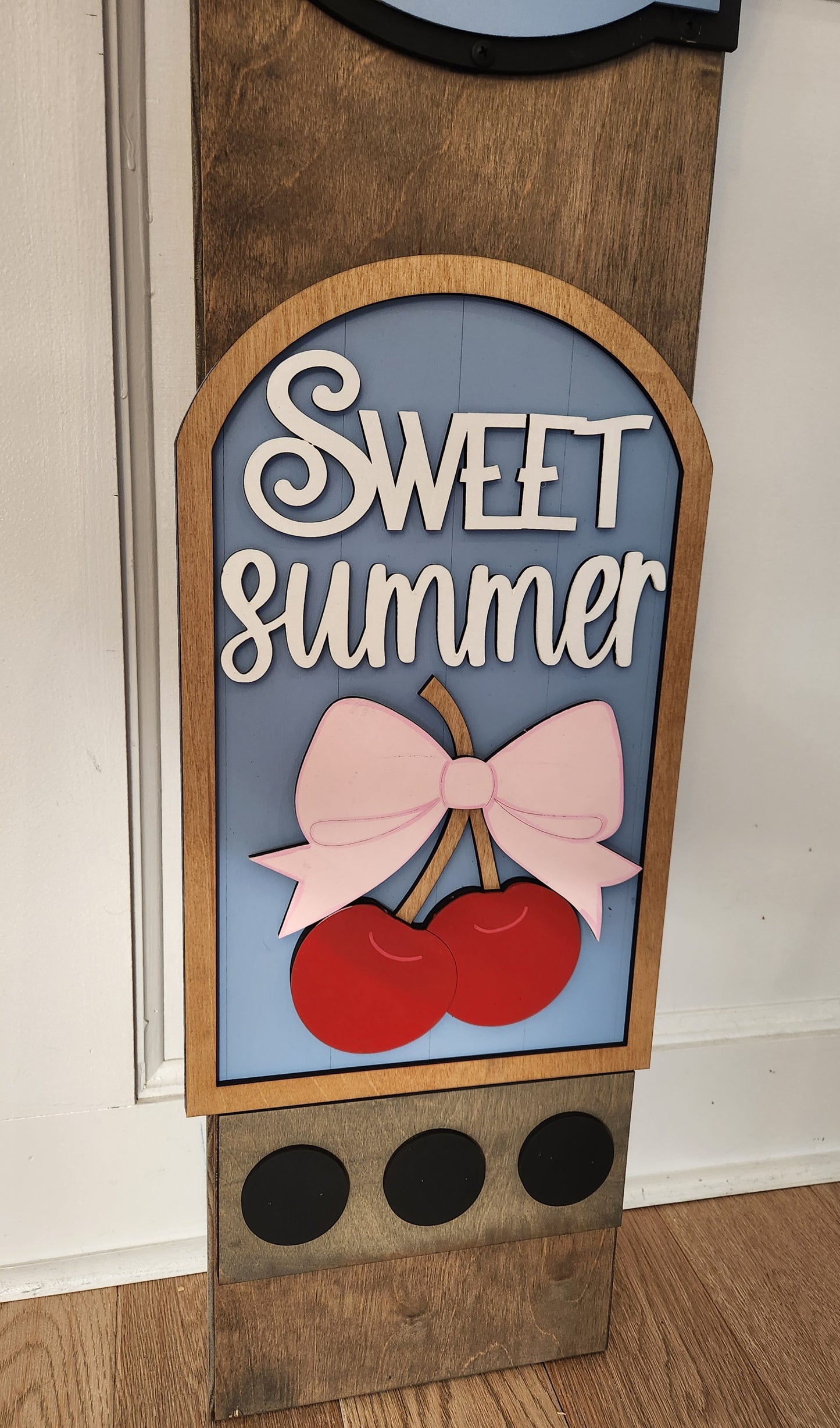 Summer Cherry Interchangeable Porch Leaner – Custom Wooden Front Porch Sign with Swappable Holiday & Everyday Designs