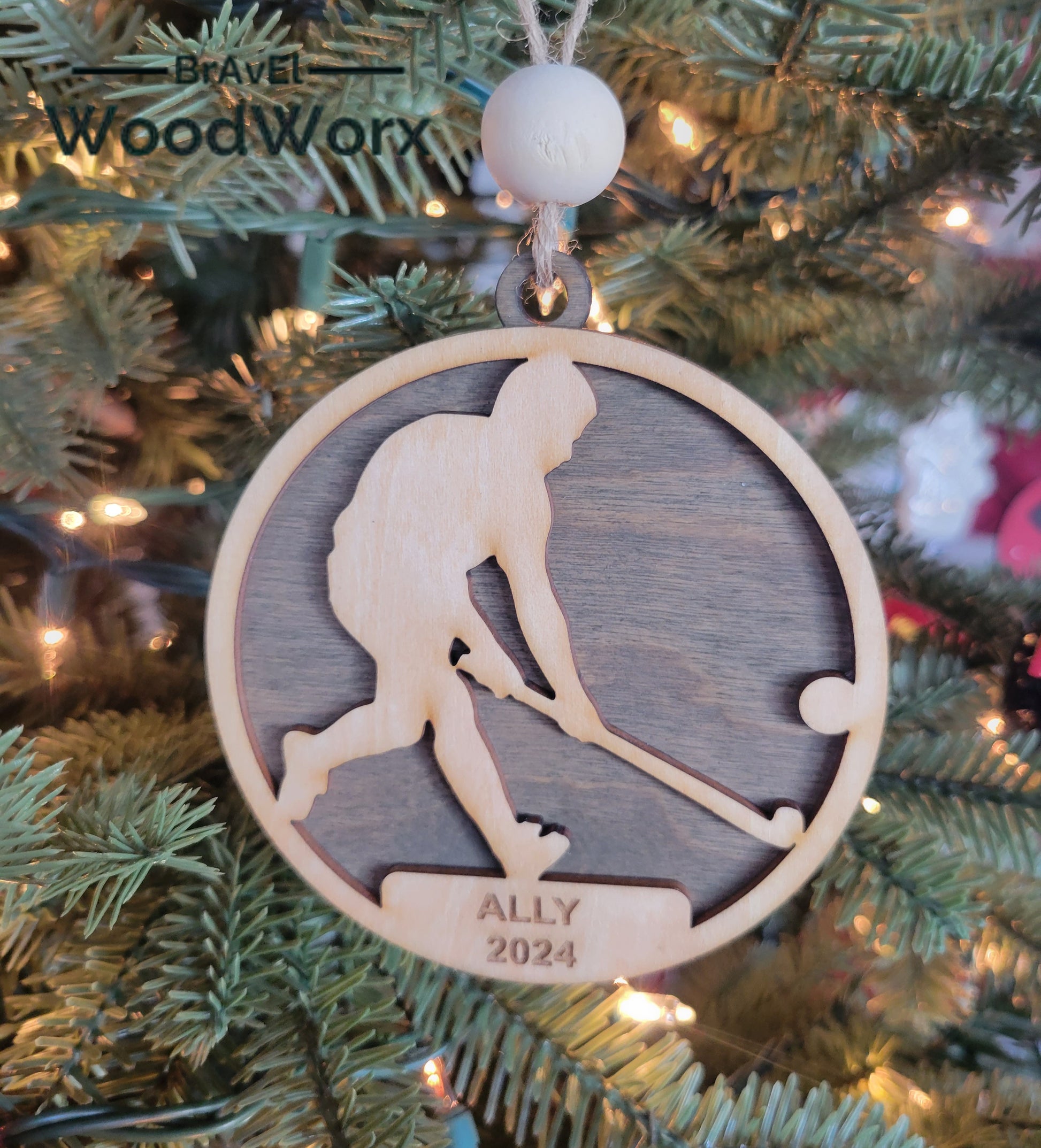 Personalized Field Hockey Round Wooden Tree Ornament – Handmade Keepsake Gift