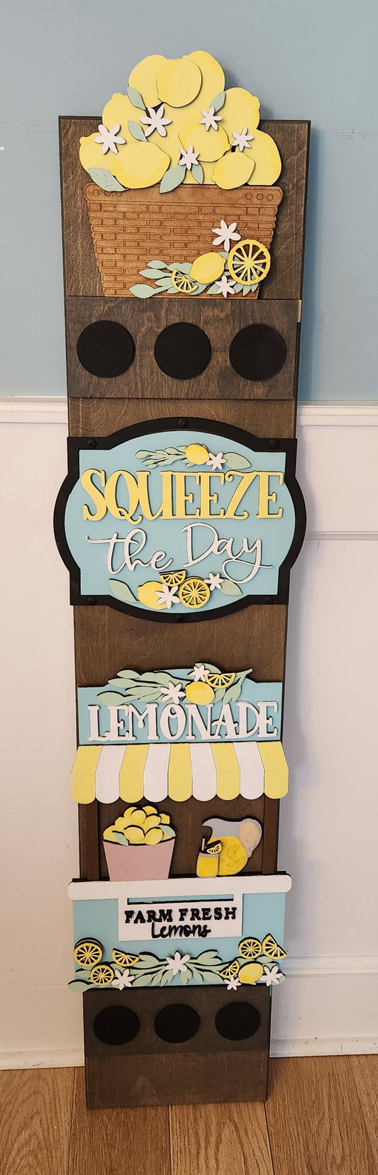Lemonade Interchangeable Porch Leaner – Custom Wooden Front Porch Sign with Swappable Holiday & Everyday Designs
