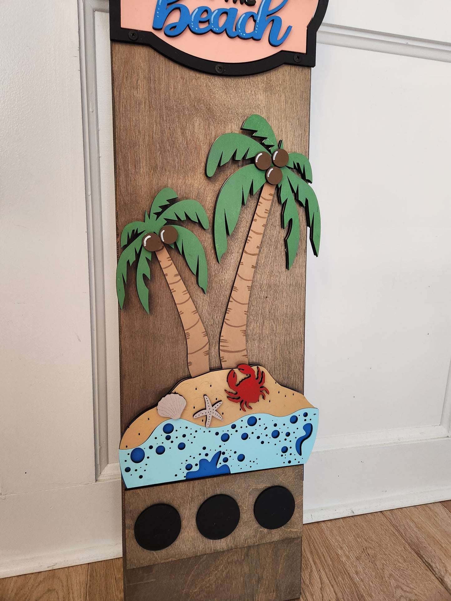 Summer Beach Interchangeable Porch Leaner – Custom Wooden Front Porch Sign with Swappable Holiday & Everyday Designs