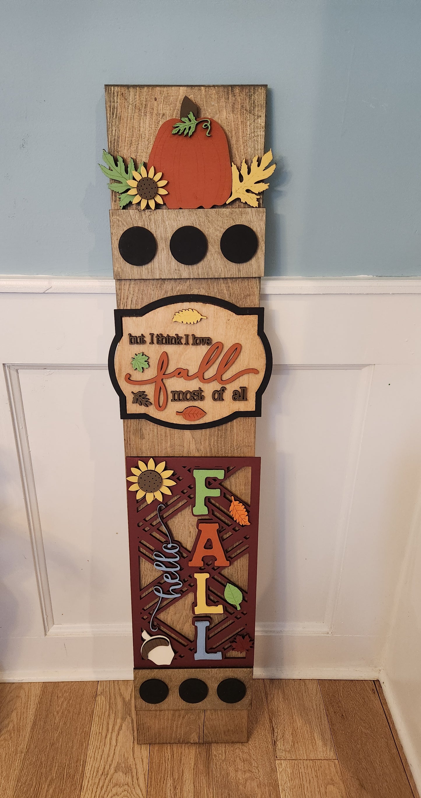 Fall Season Interchangeable Porch Leaner – Custom Wooden Front Porch Sign with Swappable Holiday & Everyday Designs