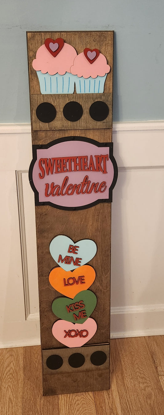Sweetheart Valentine Interchangeable Porch Leaner – Custom Wooden Front Porch Sign with Swappable Holiday & Everyday Designs