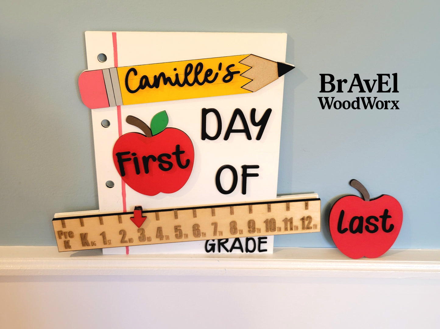 Personalized Interchangeable Back-to-School Sign – Custom Name First Day of Any Grade Photo Prop