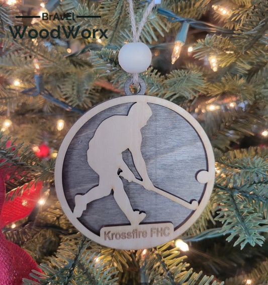 Personalized Field Hockey Round Wooden Tree Ornament – Handmade Keepsake Gift