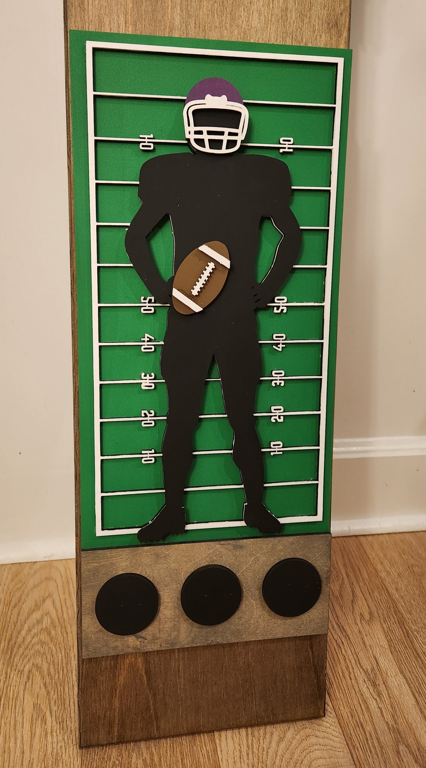 Personalized Football Interchangeable Porch Leaner – Custom Wooden Front Porch Sign with Swappable Holiday & Everyday Designs