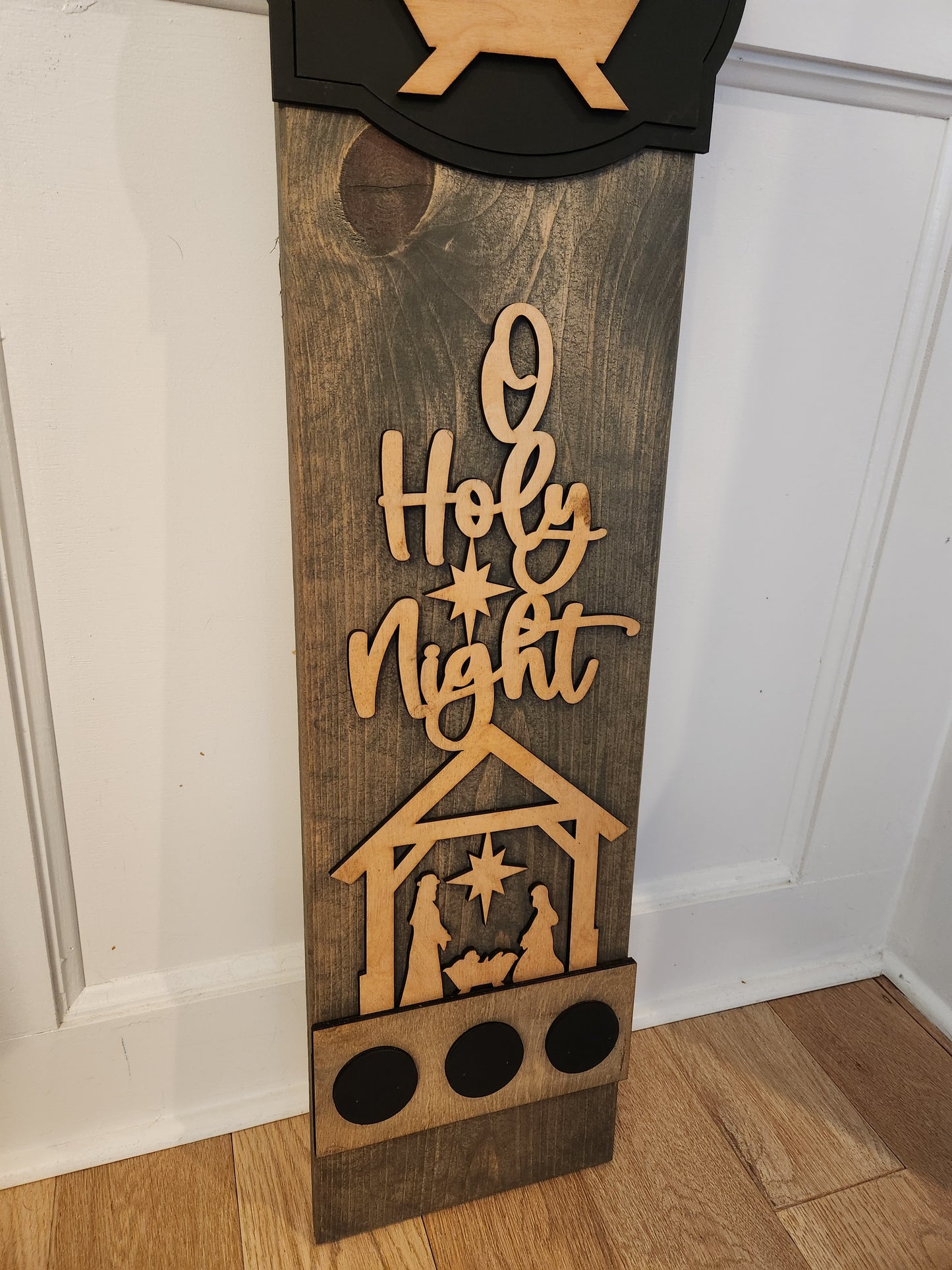 Christmas Joy Holy Night Holiday Interchangeable Porch Leaner – Custom Wooden Front Porch Sign with Swappable Holiday & Everyday Designs