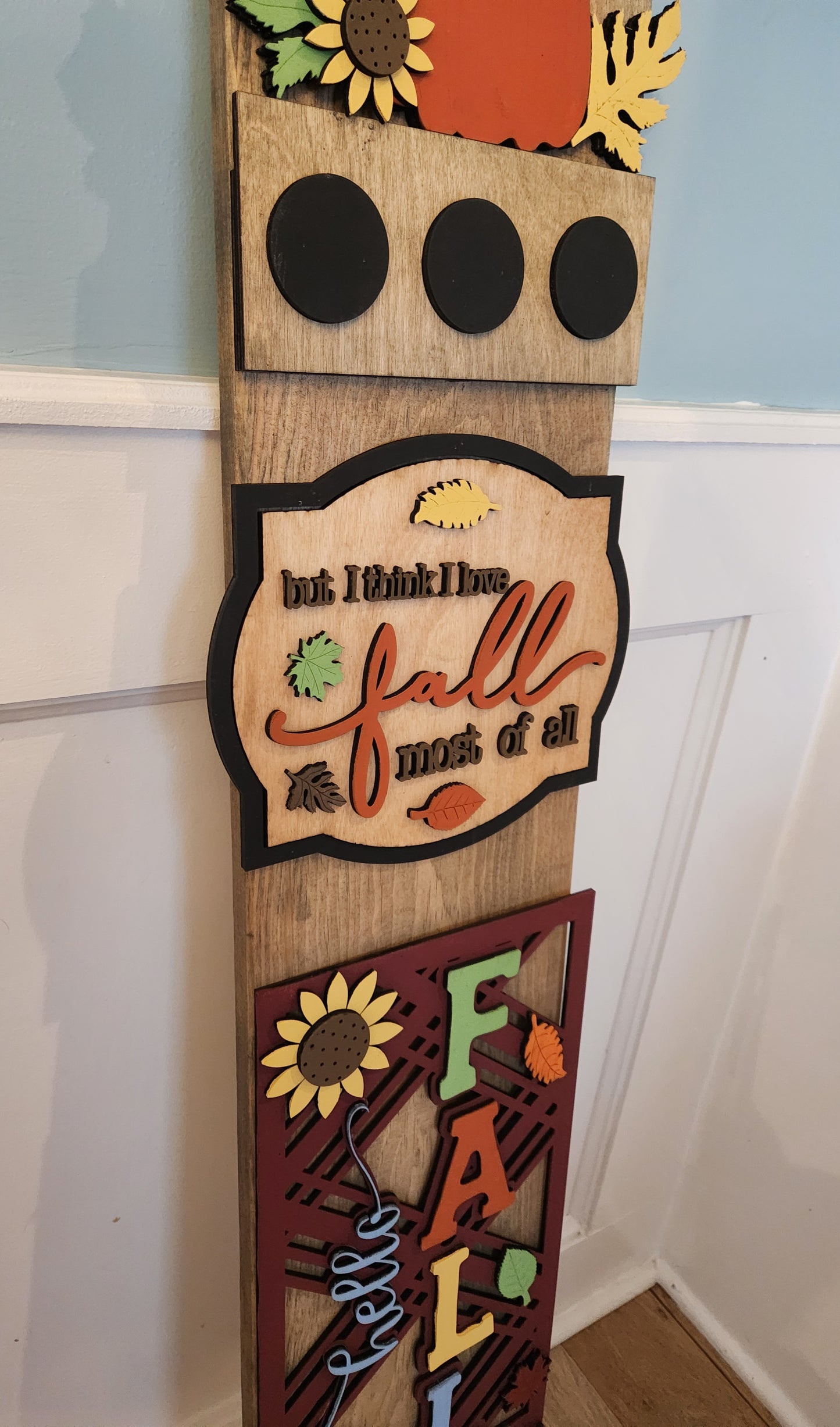 Fall Season Interchangeable Porch Leaner – Custom Wooden Front Porch Sign with Swappable Holiday & Everyday Designs