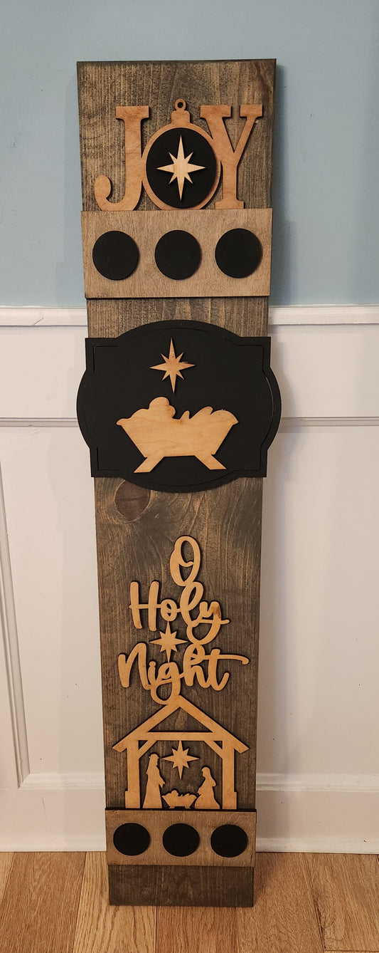Christmas Joy Holy Night Holiday Interchangeable Porch Leaner – Custom Wooden Front Porch Sign with Swappable Holiday & Everyday Designs