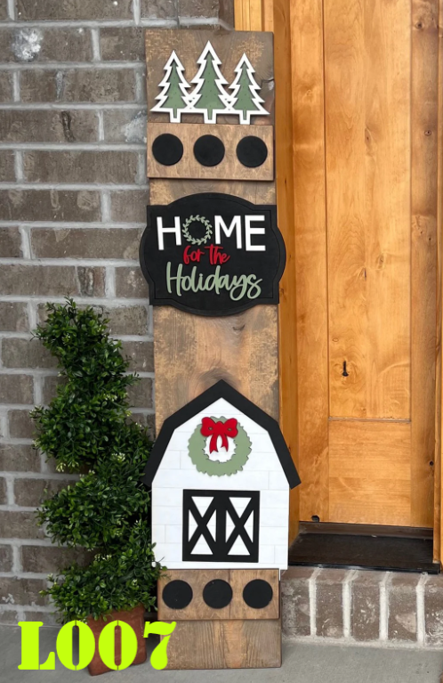 Christmas Home for the Holidays Interchangeable Porch Leaner – Custom Wooden Front Porch Sign with Swappable Holiday & Everyday Designs