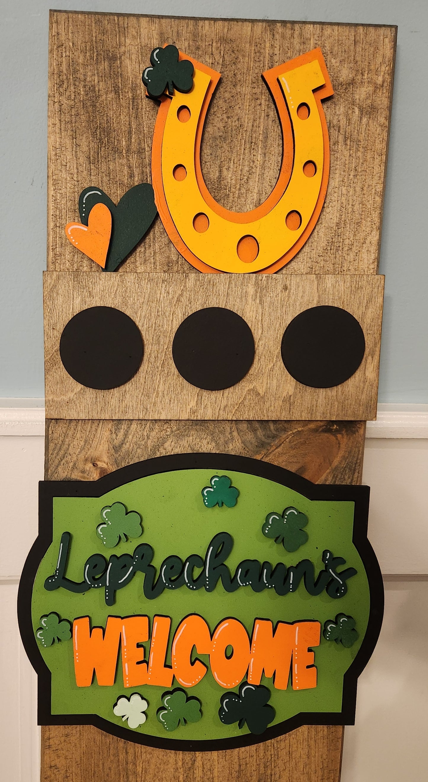 St Patrick Interchangeable Porch Leaner – Custom Wooden Front Porch Sign with Swappable Holiday & Everyday Designs