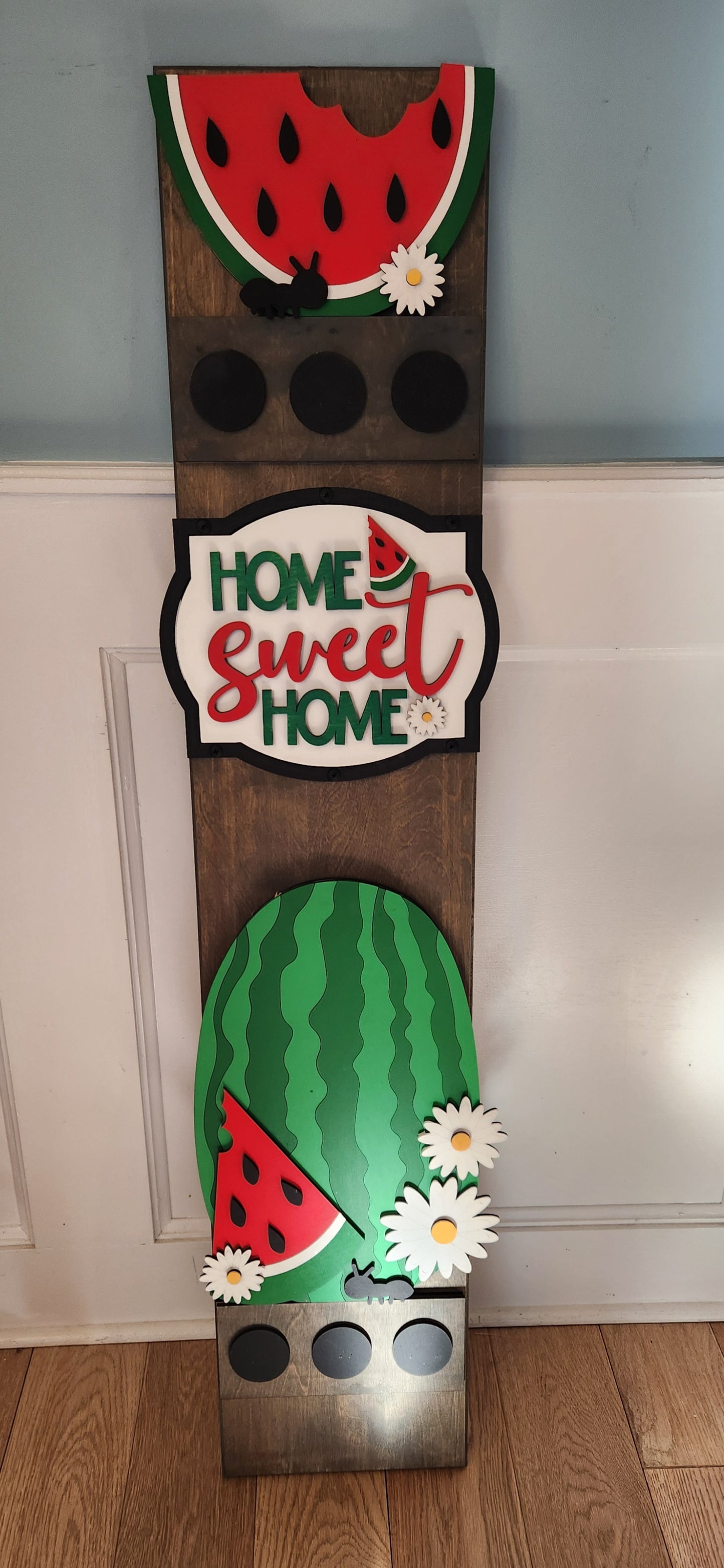 Summer Watermelon Interchangeable Porch Leaner – Custom Wooden Front Porch Sign with Swappable Holiday & Everyday Designs