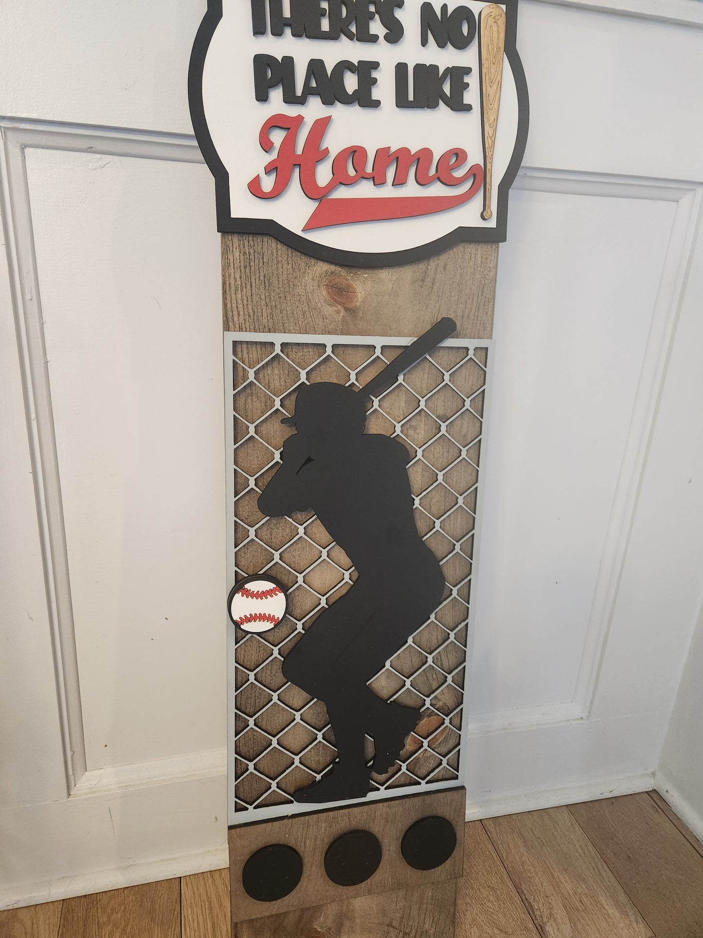 Personalized Baseball Interchangeable Porch Leaner – Custom Wooden Front Porch Sign with Swappable Holiday & Everyday Designs