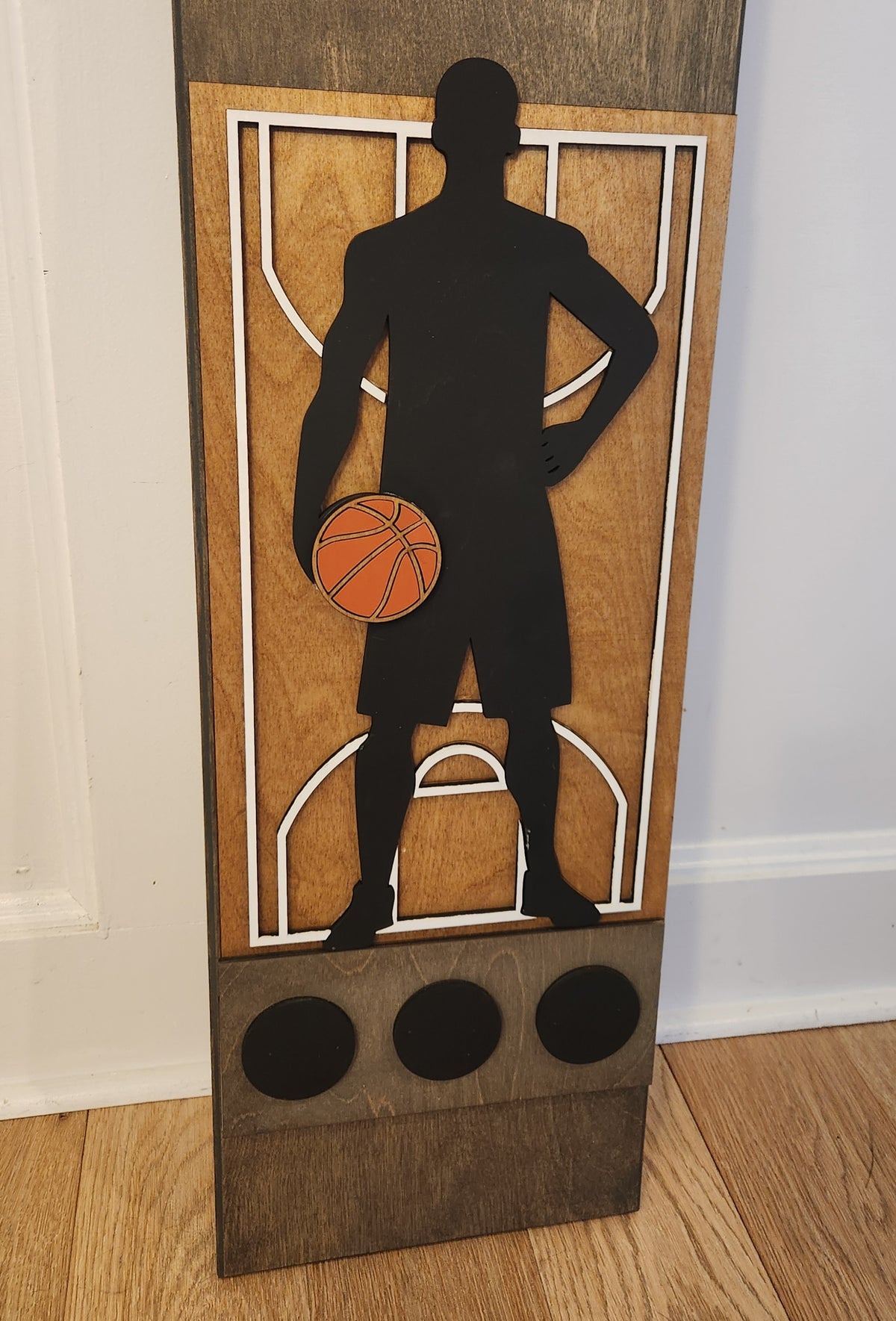 Personalized Basketball Interchangeable Porch Leaner – Custom Wooden Front Porch Sign with Swappable Holiday & Everyday Designs