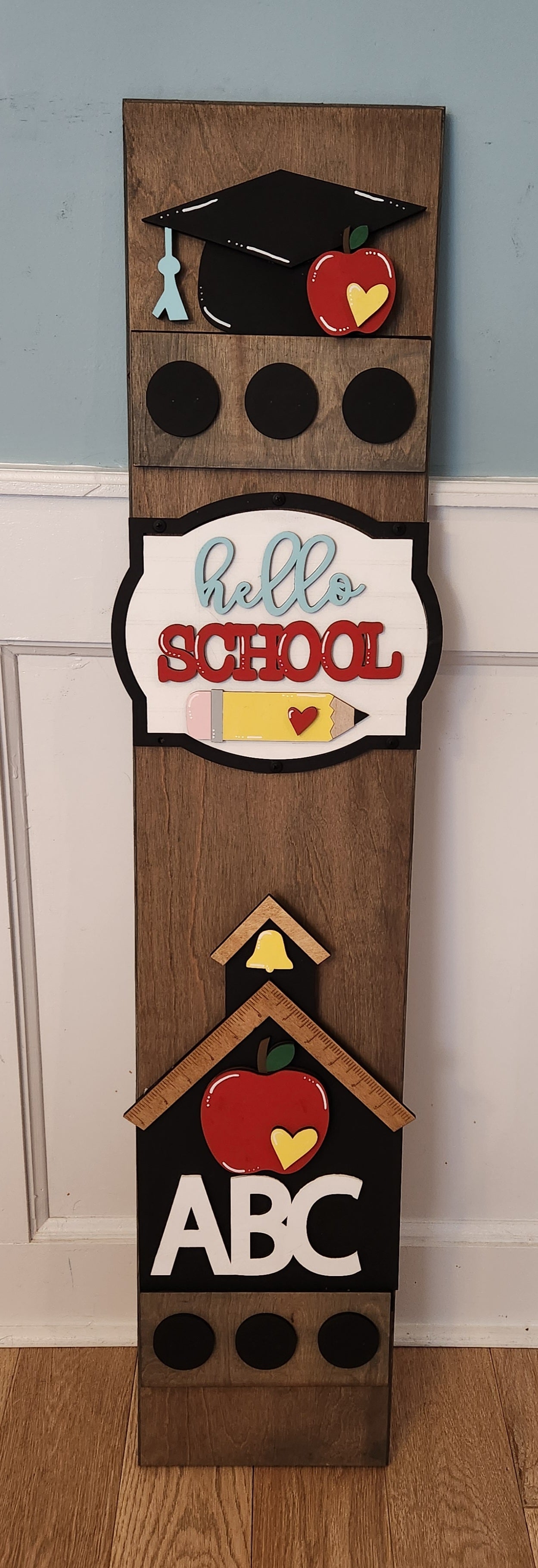 Fall Back To School Interchangeable Porch Leaner – Custom Wooden Front Porch Sign with Swappable Holiday & Everyday Designs