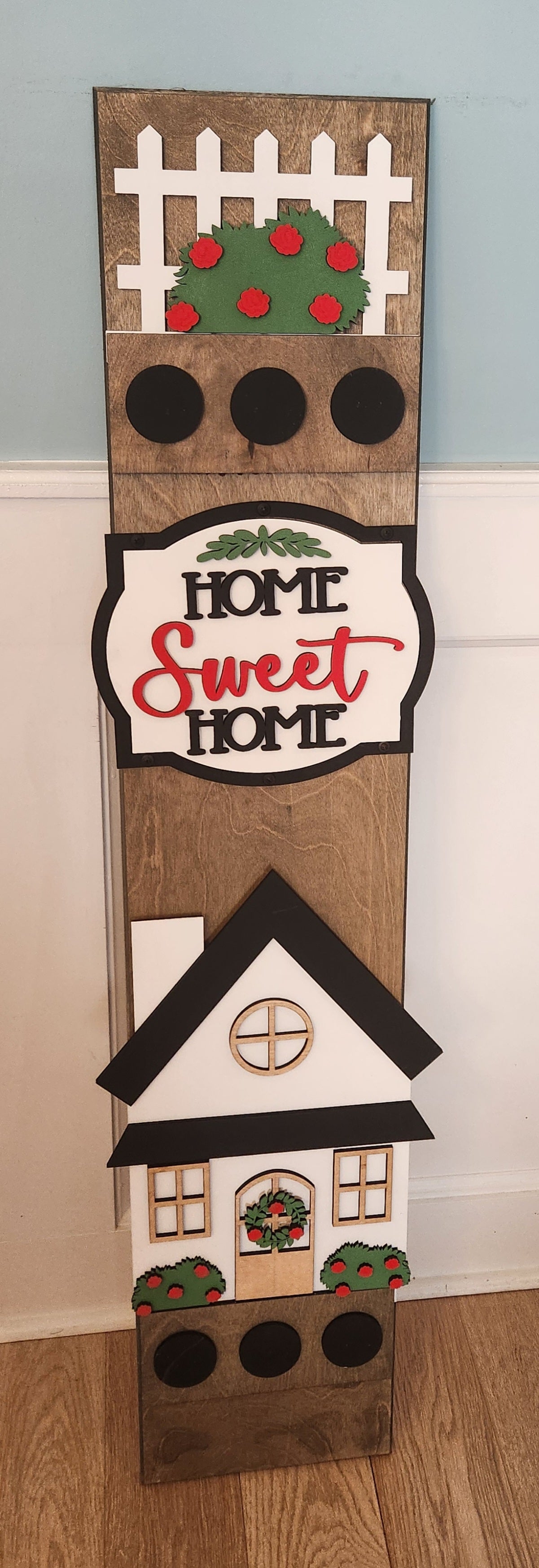 Home Sweet Home Interchangeable Porch Leaner – Custom Wooden Front Porch Sign with Swappable Holiday & Everyday Designs