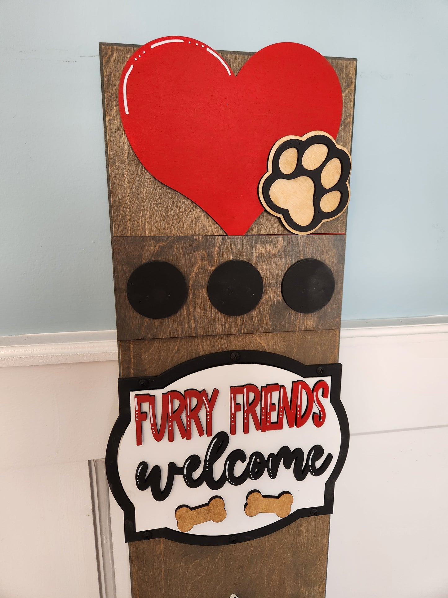 Welcome Furry Friends Dog Lover Interchangeable Porch Leaner – Custom Wooden Front Porch Sign with Swappable Holiday & Everyday Designs